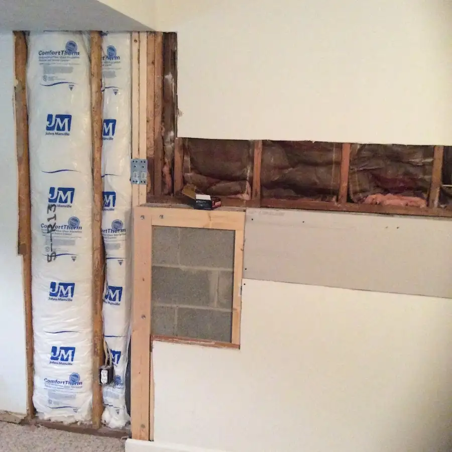 Wall insulation replacement during Contents Cleaning & Restoration in Brock Hall